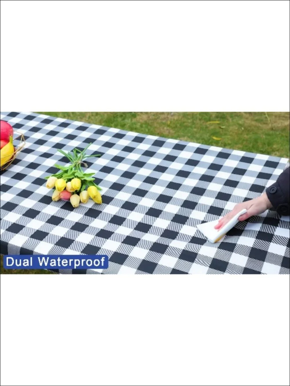 Fitted Picnic Tablecloth Set Elastic Buffalo Plaid Polyester 6 Pack
